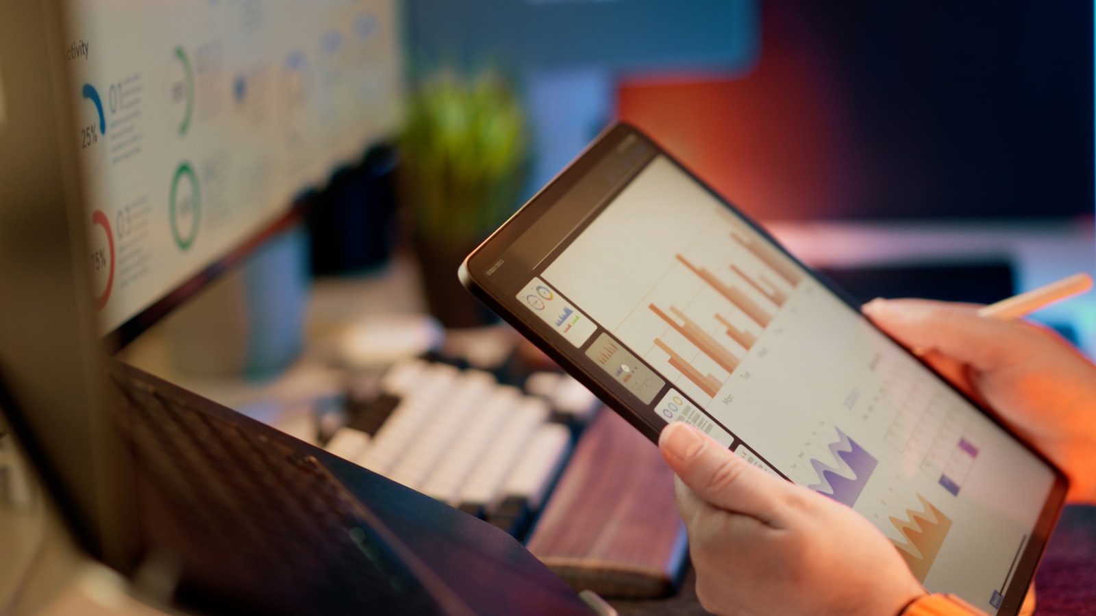 Operator reviewing margin analytics on a tablet