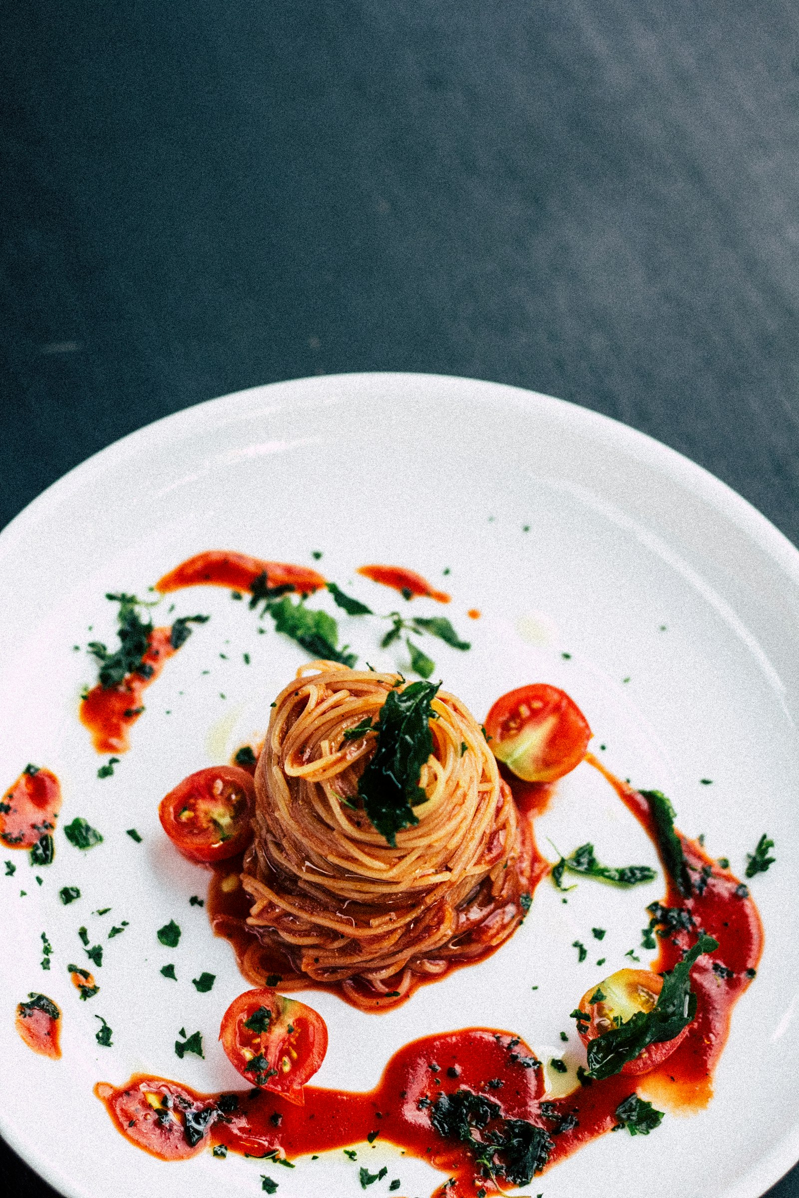 A signature pasta dish, plated and ready to serve